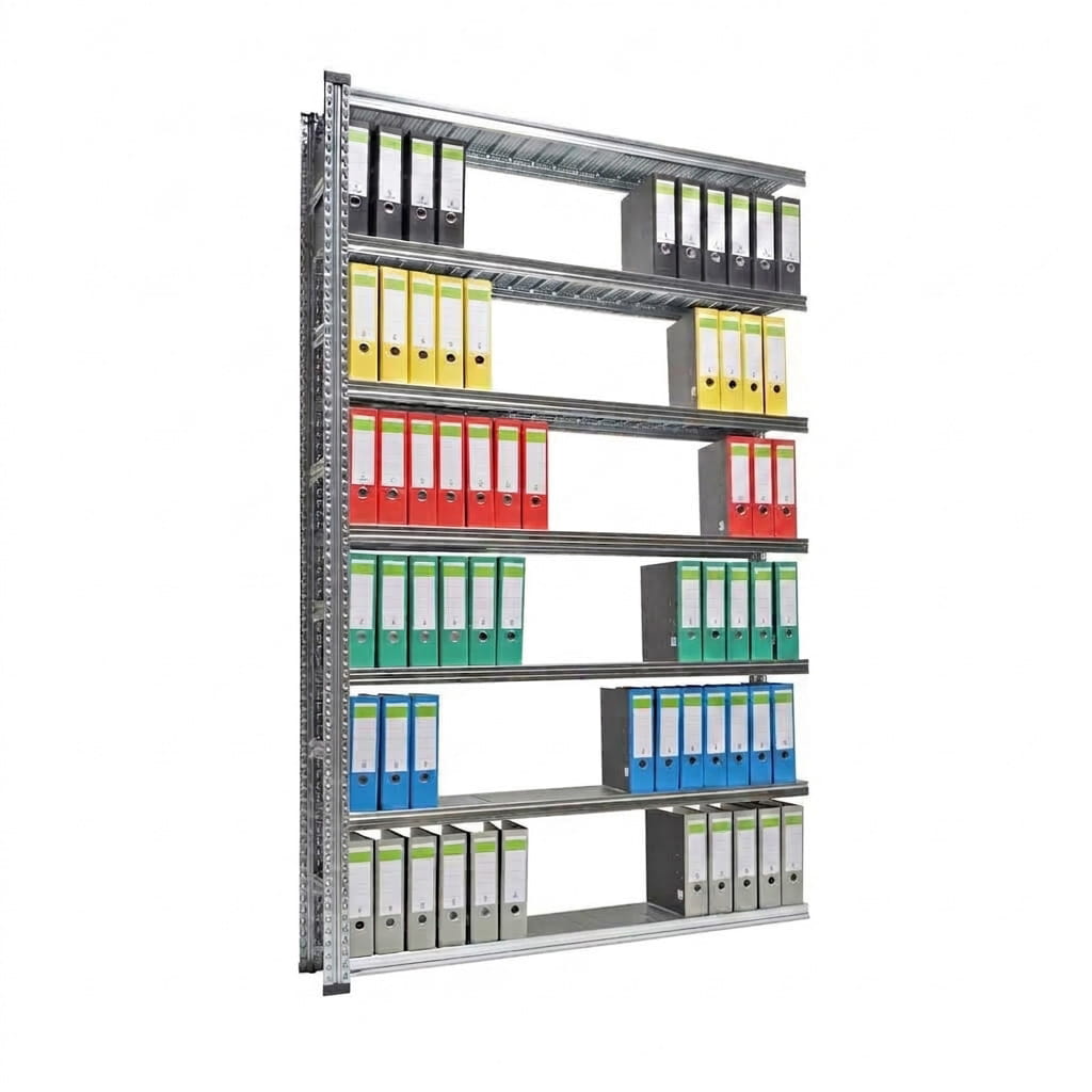Archivregal Aktenregal SUPER | Anbauregal | H 2500 x T 320 x L 1350 mm | für 96 Ordner | 7 Fachböden | einseitig | verzinkt