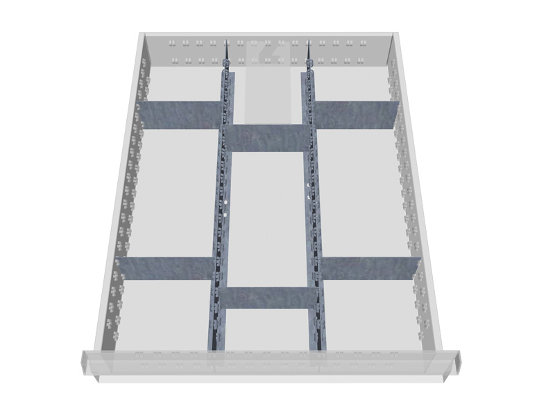 Schubladeneinsatz für Werkstattschrank | Metallteiler | für Innenmaß 450 x 600 mm | Fronthöhe 150 mm | 9 Fächer