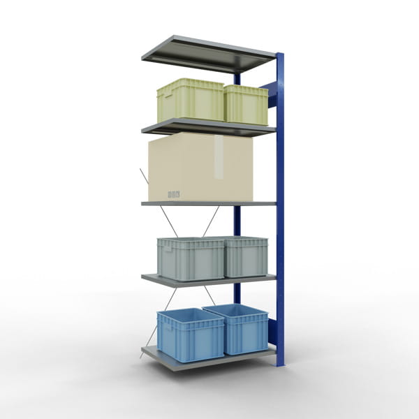 Fachbodenregal SCHULTE | enzianblau | Stecksystem | Anbauregal | H 2000 x T 500 x L 750 mm | 5 Fachböden | Fachlast 150 kg