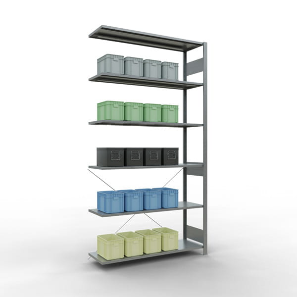 Fachbodenregal SCHULTE | Stecksystem | Anbauregal | H 2500 x T 400 x L 1300 mm | 6 Fachböden | Fachlast 150 kg