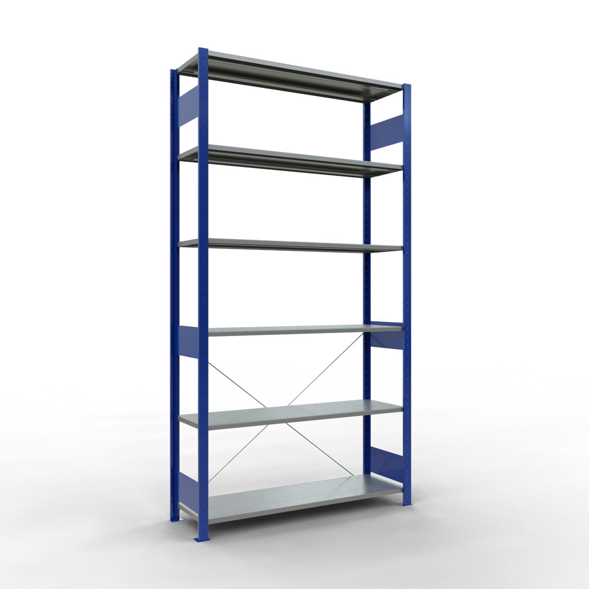 Fachbodenregal SCHULTE | enzianblau | Stecksystem | Grundregal | H 2500 x T 400 x L 1300 mm | 6 Fachböden | Fachlast 150 kg