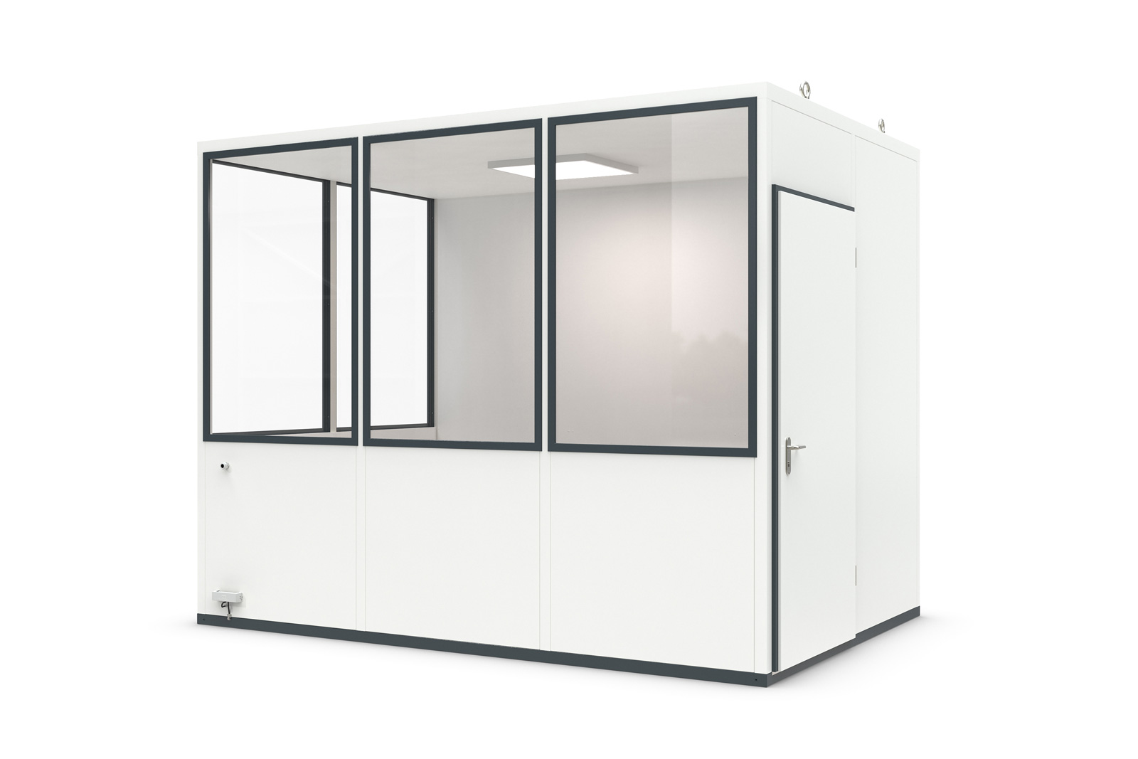 Hallenbüro Meisterbüro Indoor für Lager & Produktion | H 2680 x T 2280 x L 3390 mm | 5 Fenster | 1 Tür | mit Elektropaket Mini