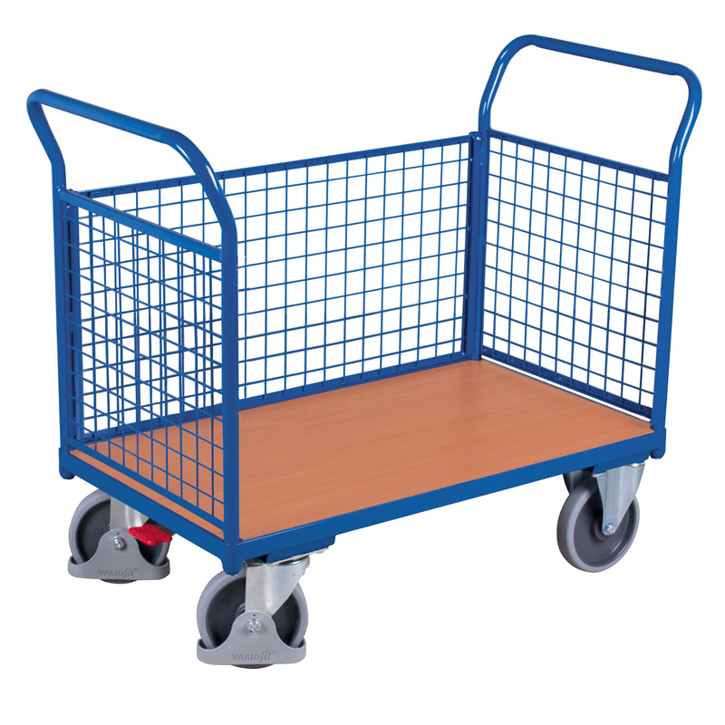 Schiebebügelwagen Transportwagen | 500 kg | H 1015 x T 800 x B 1390 mm | 3 Wände Drahtgitter