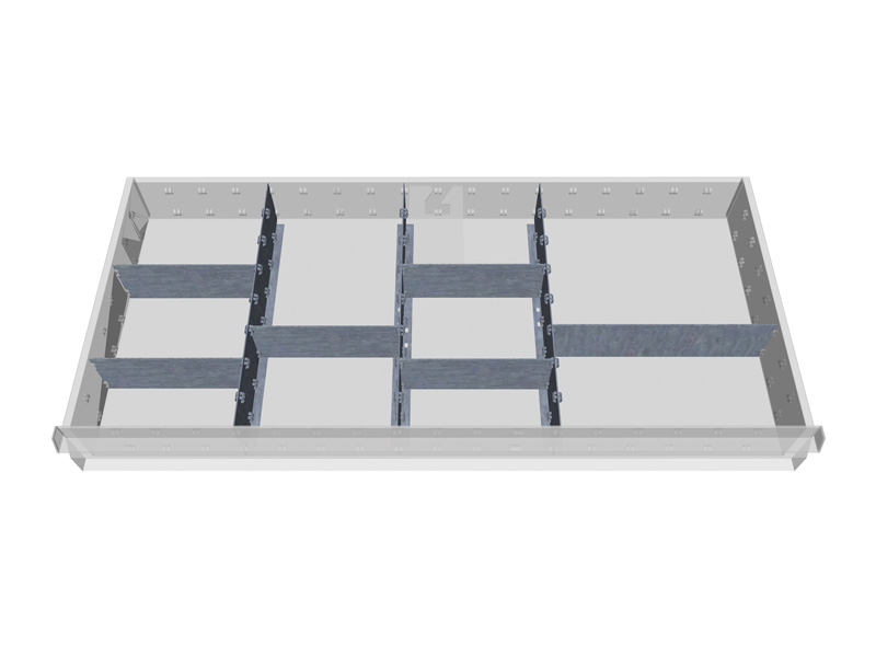 Schubladeneinsatz für Werkstattschrank | Metallteiler | für Innenmaß 900 x 400 mm | Fronthöhe 150 mm | 10 Fächer