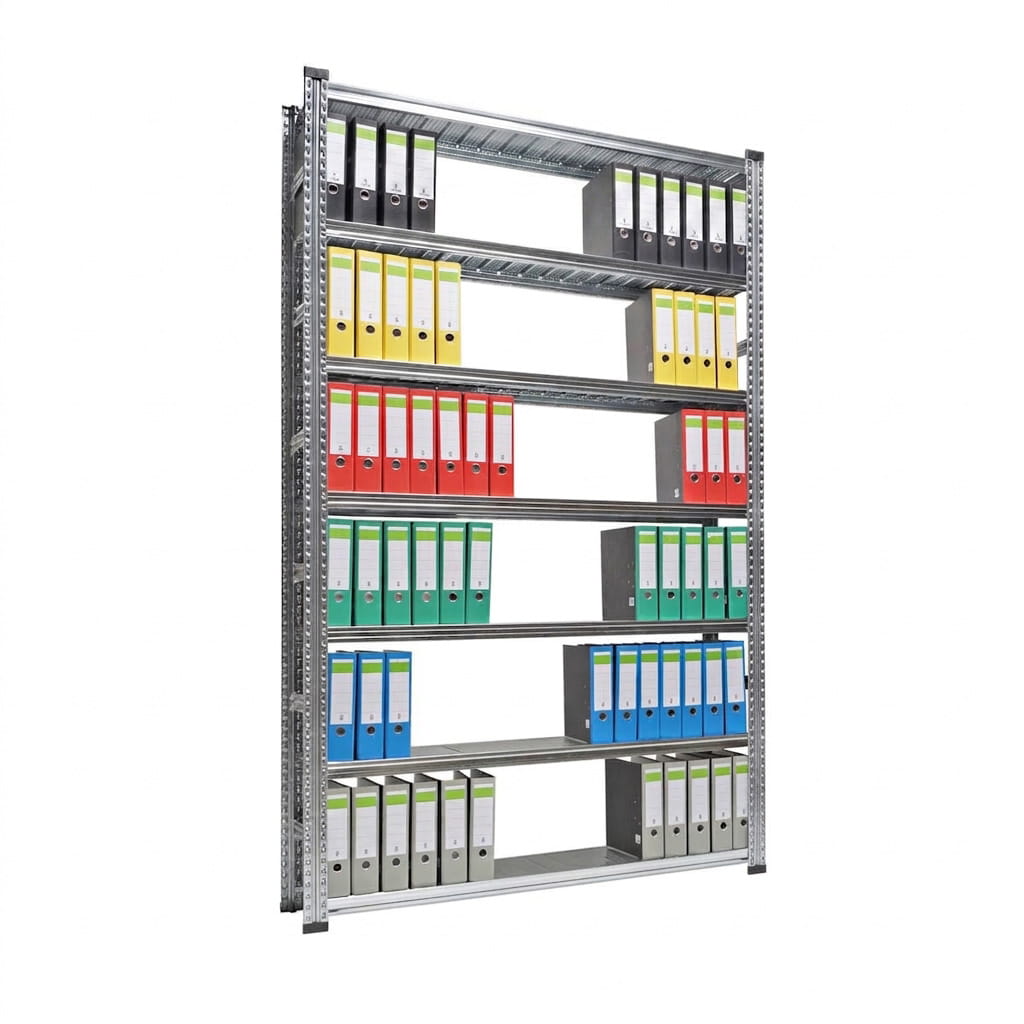 Archivregal Aktenregal SUPER | Grundregal | H 2500 x T 320 x L 1350 mm | für 96 Ordner | 7 Fachböden | einseitig | verzinkt