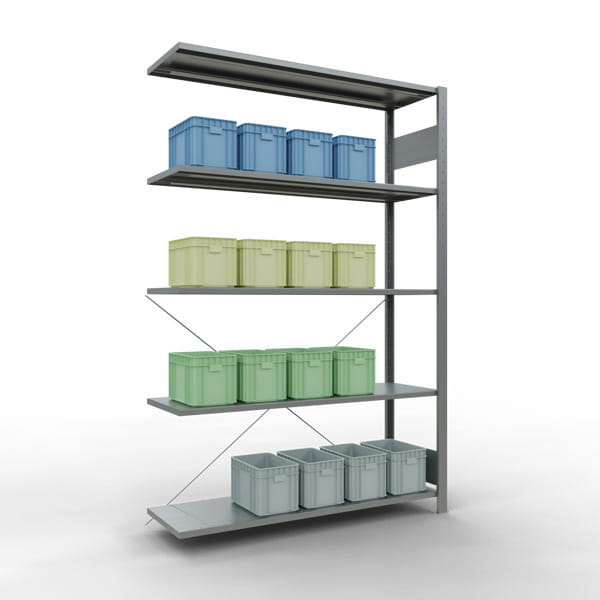 Fachbodenregal SCHULTE | Stecksystem | Anbauregal | H 2000 x T 400 x L 1300 mm | 5 Fachböden | Fachlast 150 kg