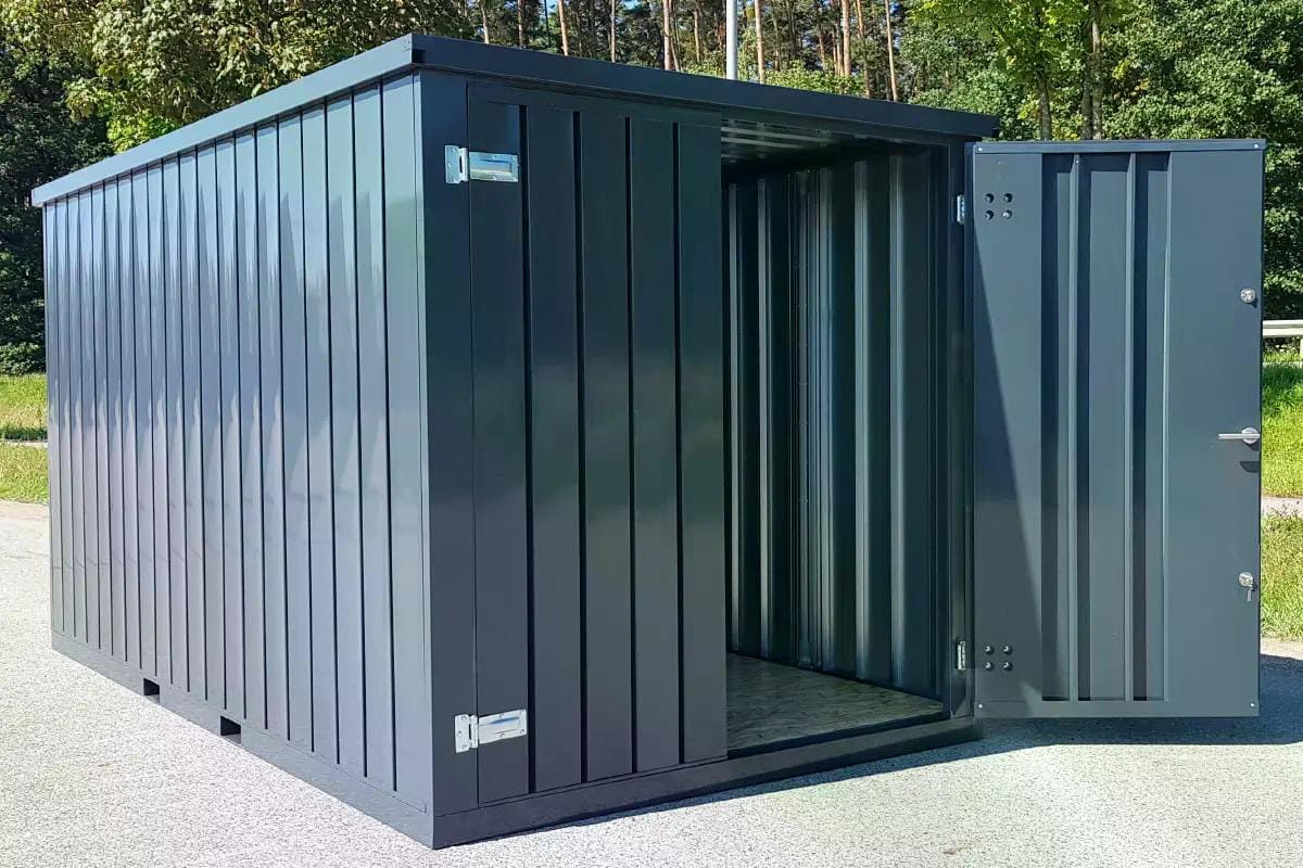 Materialcontainer MC6 | lackiert RAL7016 | H 2088 x B 2142 x T 5882 mm | Tür stirnseitig zweiflügelig