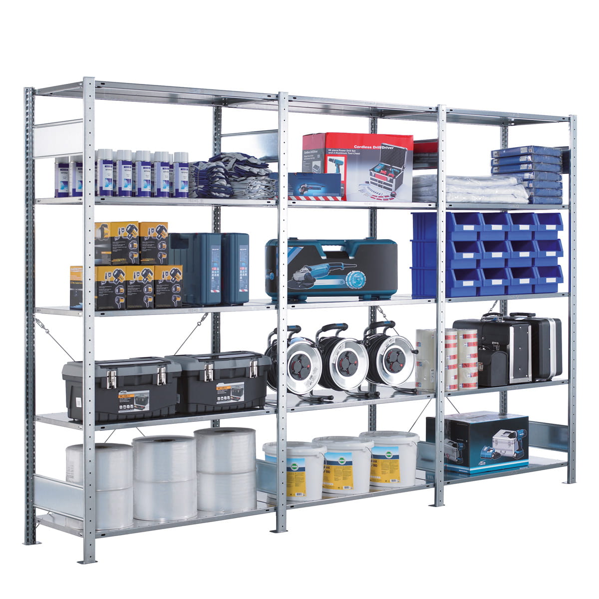 Fachbodenregal SCHULTE | enzianblau | Stecksystem | Anbauregal | H 2500 x T 600 x L 1300 mm | 6 Fachböden | Fachlast 150 kg