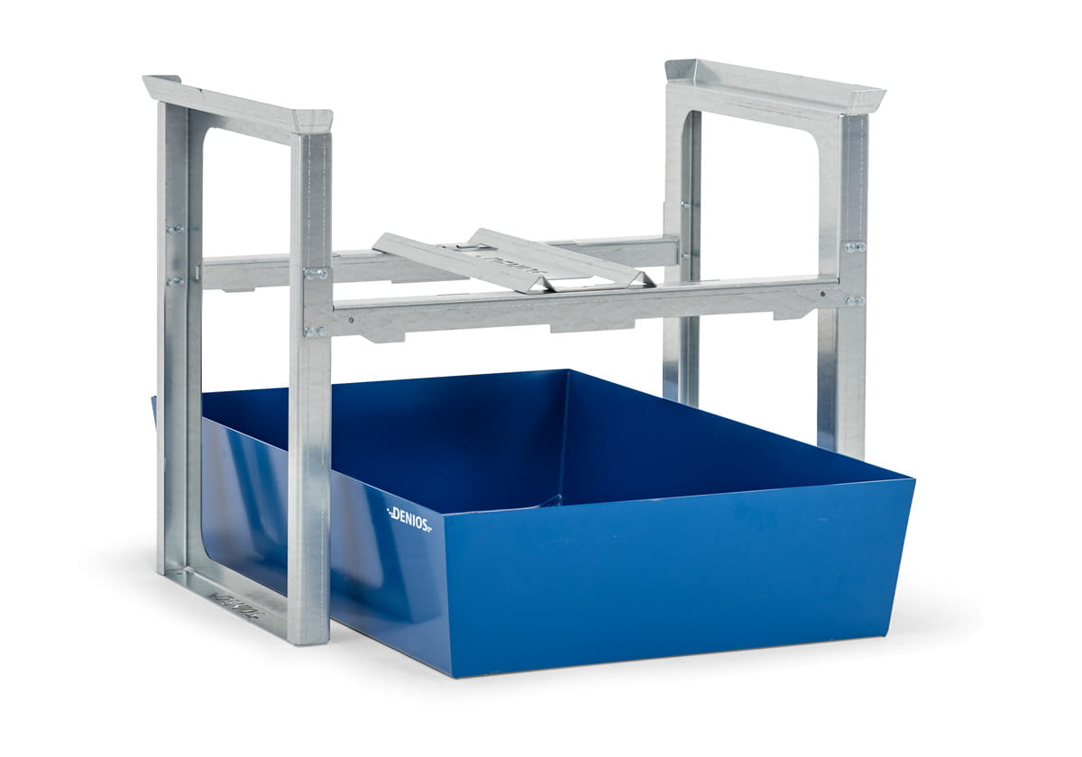 Fassregale | H 837 x T 1236 x L 1049 mm | für 1 Fass à 200 l | Auffangwanne lackiert | stapelbar
