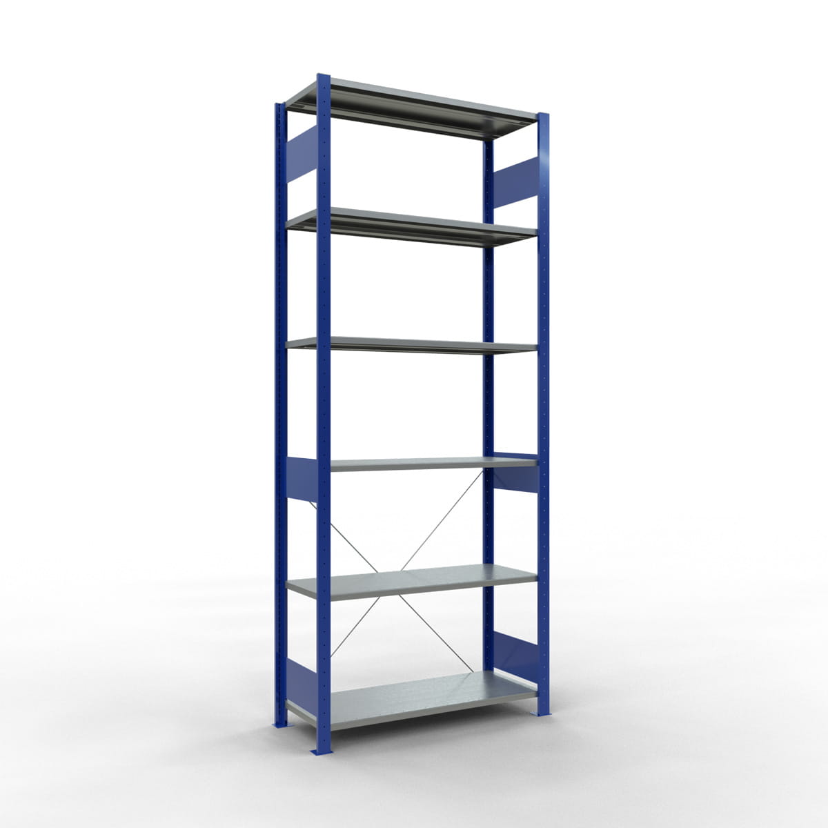 Fachbodenregal SCHULTE | enzianblau | Stecksystem | Grundregal | H 2500 x T 400 x L 1000 mm | 6 Fachböden | Fachlast 150 kg