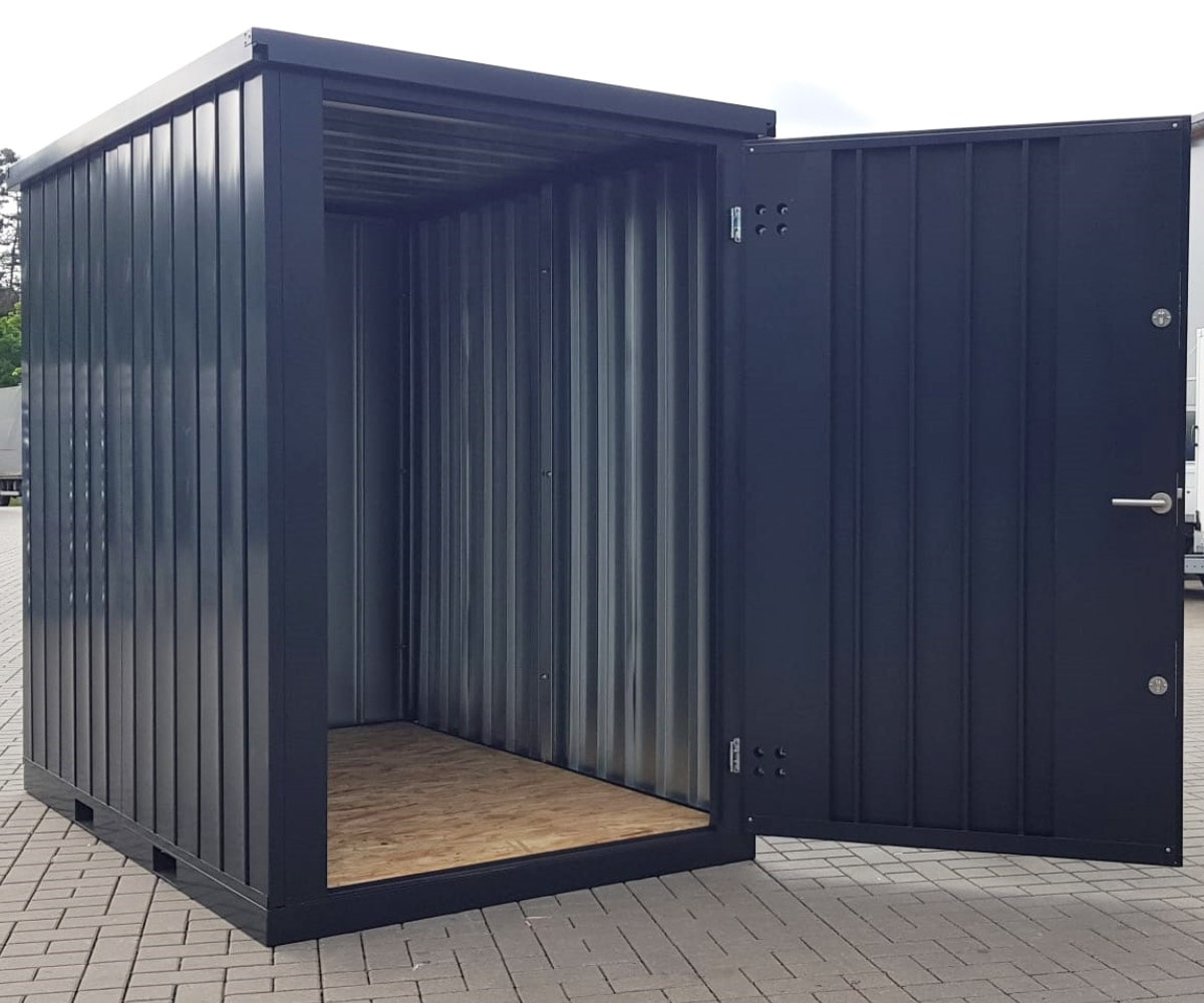 Materialcontainer MC1 lackiert RAL 7021 Schwarzgrau | H 2090 x B 1500 x T 2280 mm | Tür stirnseitig einflügelig