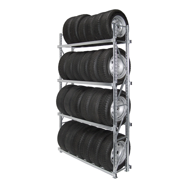 Reifenregal GENIUS | Komplettregal | H 2500 x T 400 x L 1500 mm | 4 Ebenen | Fachlast 300 kg | für 24 Räder