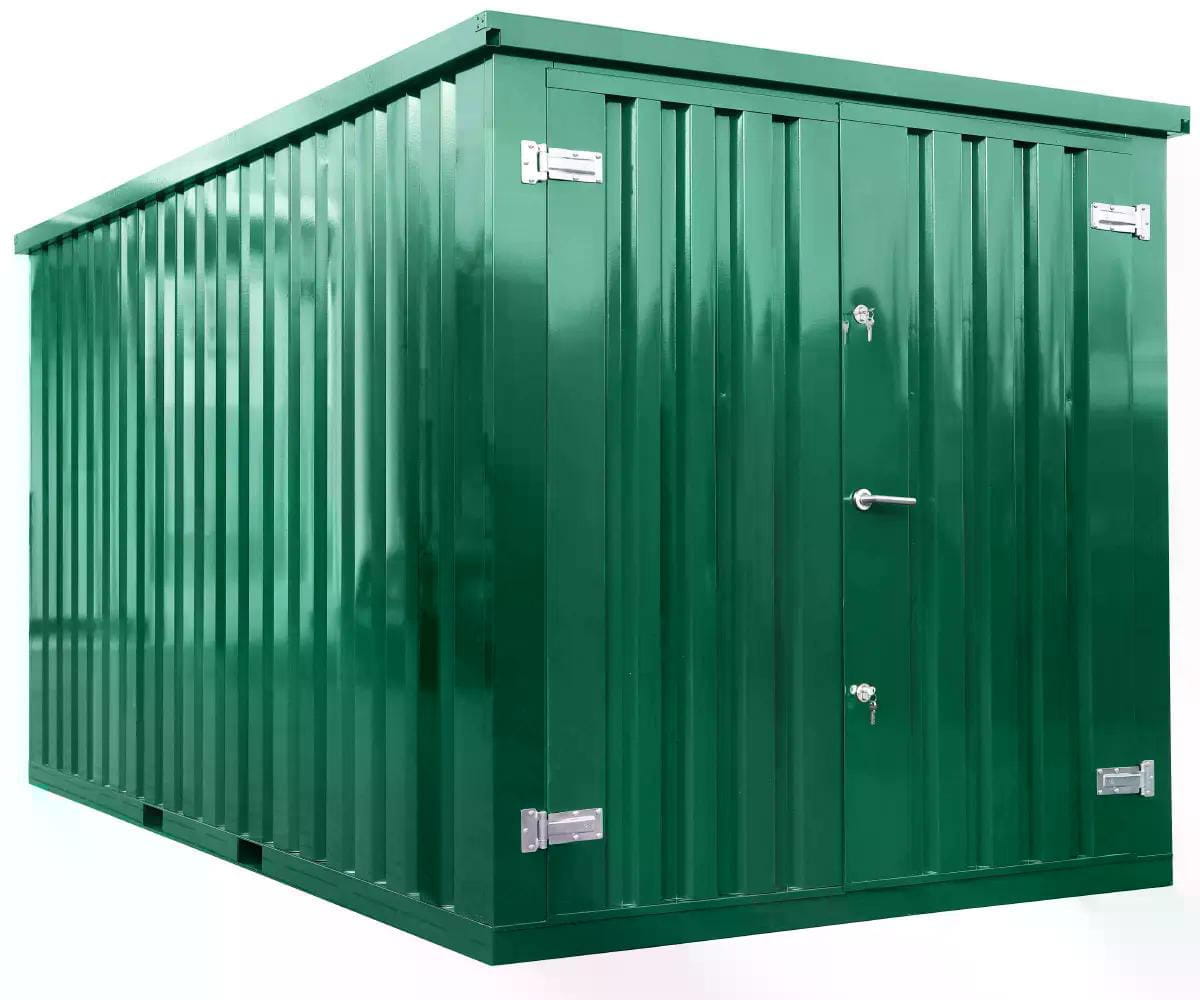 Materialcontainer MC3 | lackiert RAL6005 | H 2088 x B 2142 x T 2950 mm | Tür stirnseitig zweiflügelig