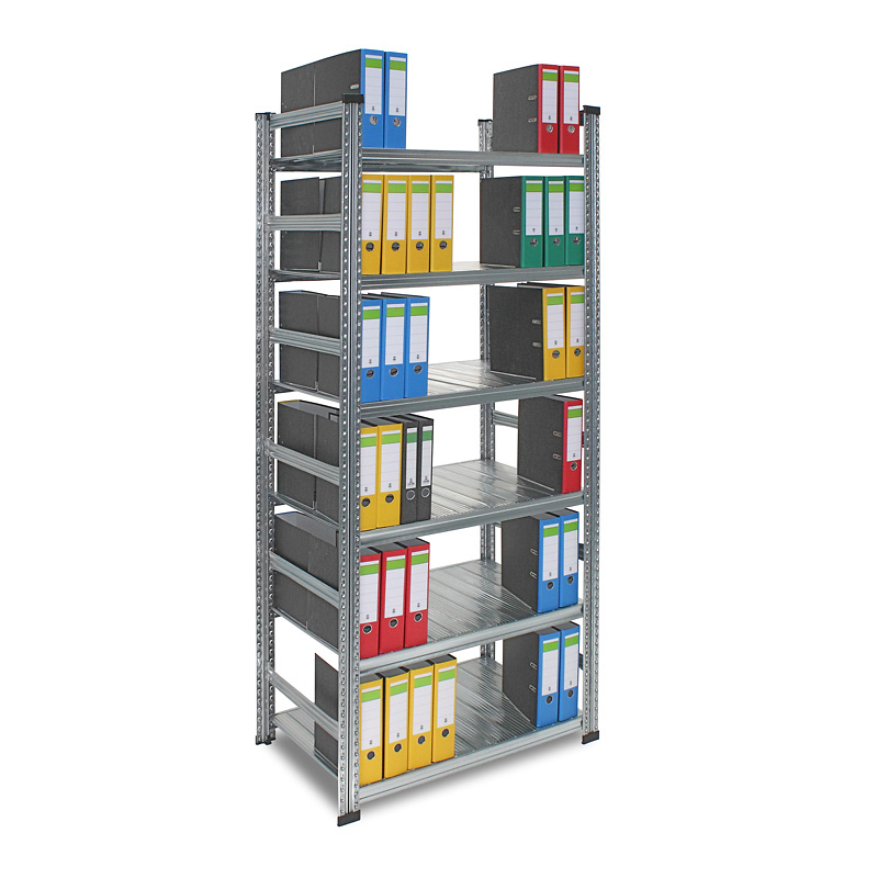 Archivregal Aktenregal SUPER | Grundregal | H 2200 x T 600 x L 1500 mm | für 204 Ordner | 6 Fachböden | doppels. | verzinkt