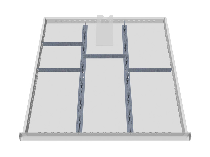 Schubladeneinsatz für Werkstattschrank | Metallteiler | für Innenmaß 600 x 600 mm | Fronthöhe 100 mm | 7 Fächer