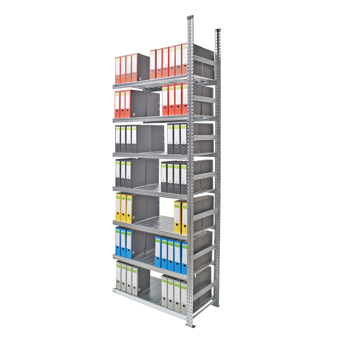 Archivregal Aktenregal SUPER | Anbauregal | H 2500 x T 600 x L 1650 mm | für 266 Ordner | 7 Fachböden | doppels. | verzinkt
