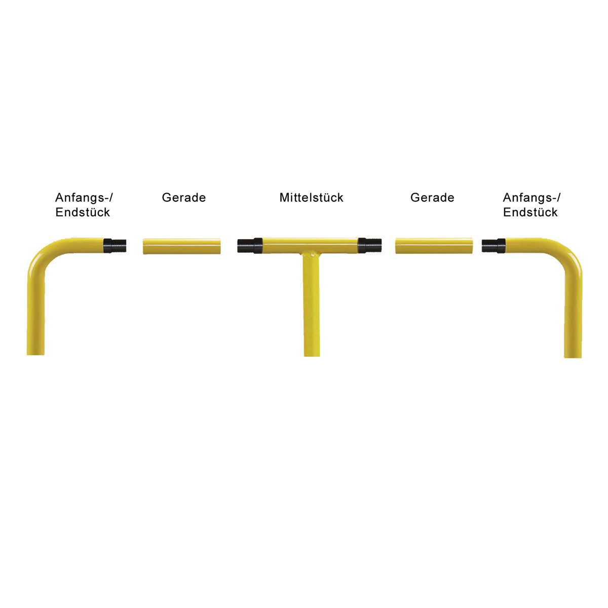 Rammschutzbügel Schutzgeländer Absperrbügel | Baukasten | Zwischenstück Bogen 45° (2 Stück) | zinkgrundiert/color gelb-schwarz