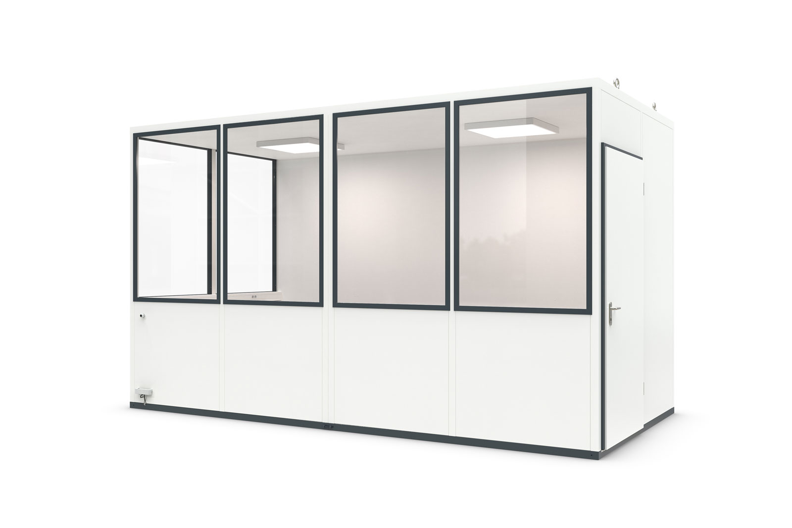 Hallenbüro Meisterbüro Indoor für Lager & Produktion | H 2680 x T 2280 x L 4560 mm | 6 Fenster | 1 Tür | mit Elektropaket Office Plus