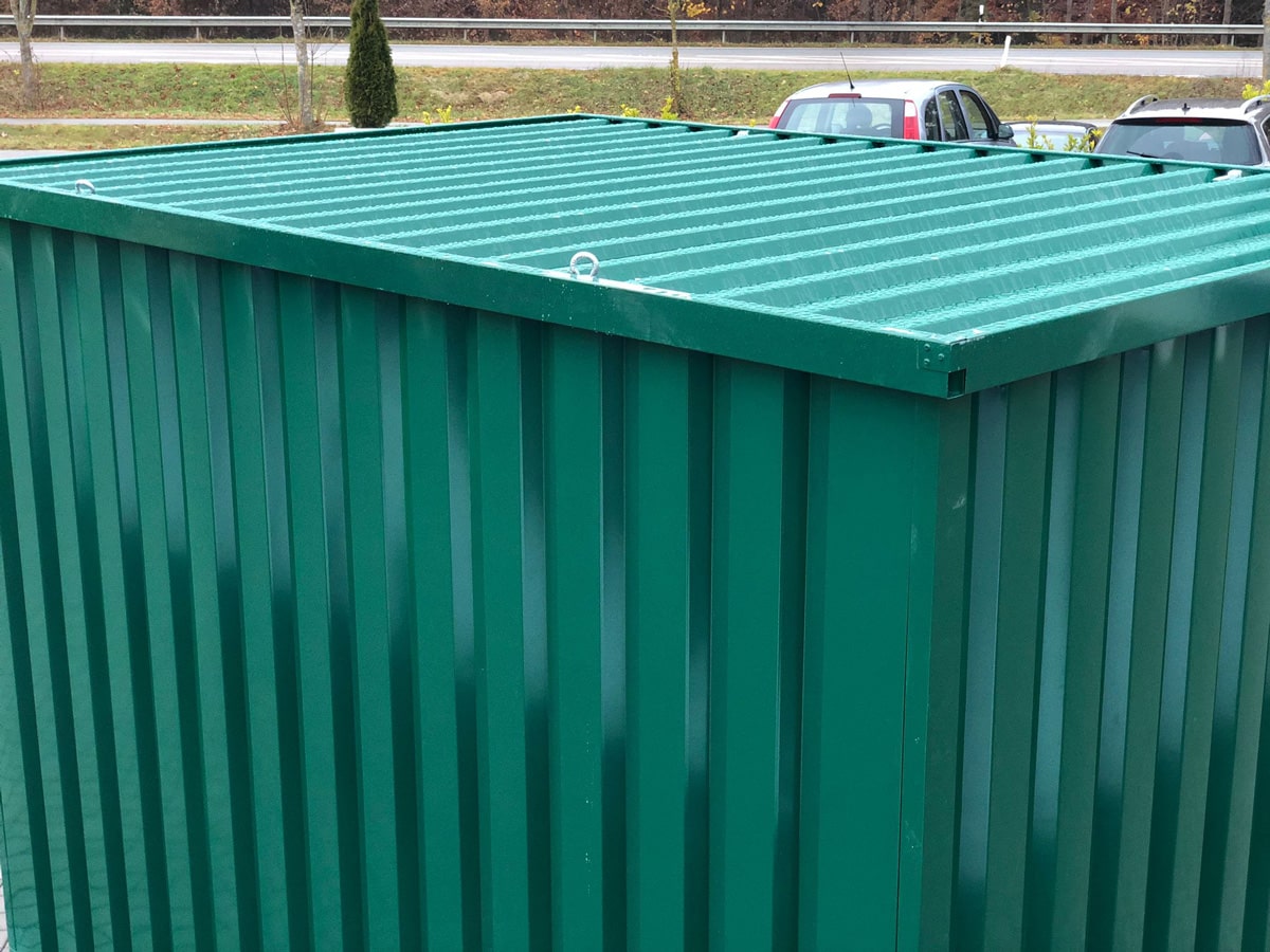 Materialcontainer MC5 lackiert RAL 7016 Anthrazitgrau | H 2090 x B 2142 x T 4882 mm | Tür stirnseitig zweiflügelig