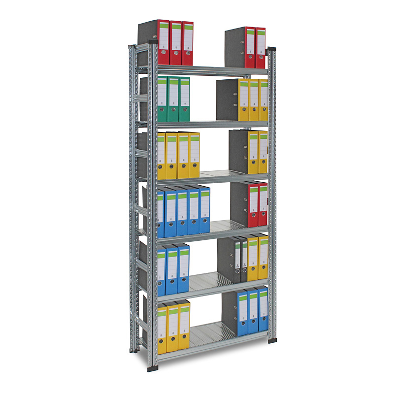 Archivregal Aktenregal SUPER | Grundregal | H 2200 x T 320 x L 1500 mm | für 102 Ordner | 6 Fachböden | einseitig | verzinkt