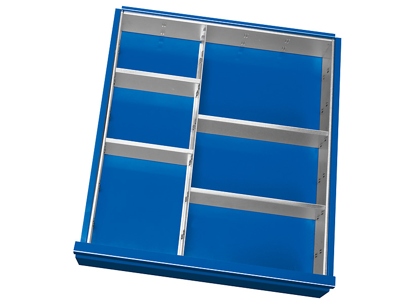 Schubladeneinsatz für Werkbänke | H 90 x T 560 x B 490 mm | Metallteiler für Fronthöhe 120-150 mm | 6 Fächer