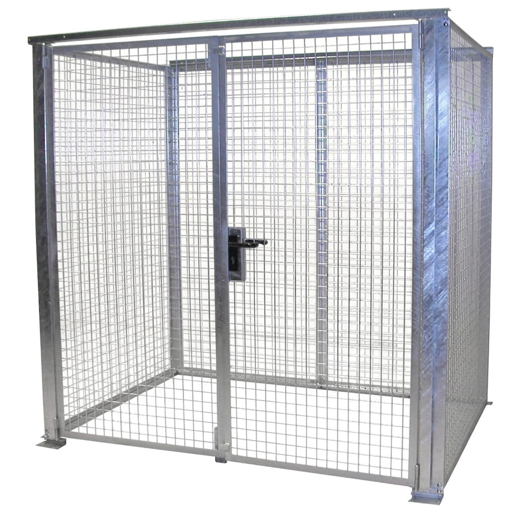 Gasflaschencontainer | Gittercontainer | H 2100 x B 1500 x L 2100 mm | ohne Dach | Flügeltor | feuerverzinkt | für 48 Gasflaschen
