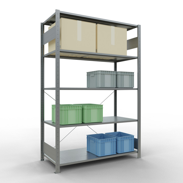 Fachbodenregal SCHULTE | Stecksystem | Grundregal | H 2000 x T 600 x L 1300 mm | 5 Fachböden | Fachlast 150 kg