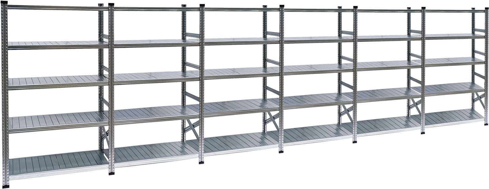 Fachbodenregal Stecksystem | Komplettregal | H 2000 x T 400 x L 7300 mm | 30 Fachböden | Fachlast 200 kg
