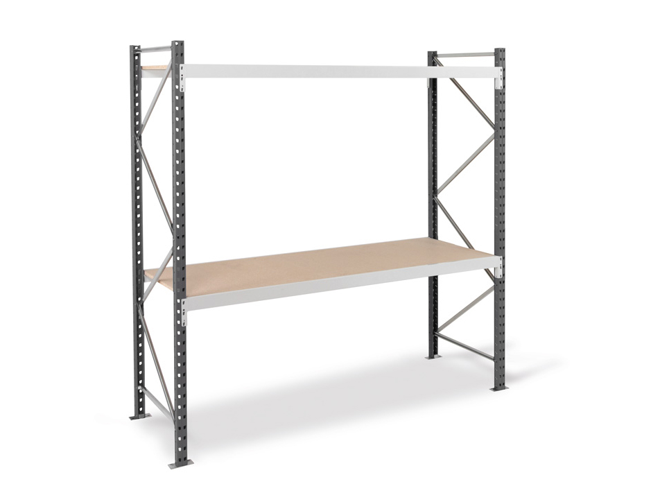 Weitspannregal EPSIVOL | Grundregal | H 2000 x T 600 x L 1800 mm | 2 Fachböden | Fachlast 500 kg | lackiert