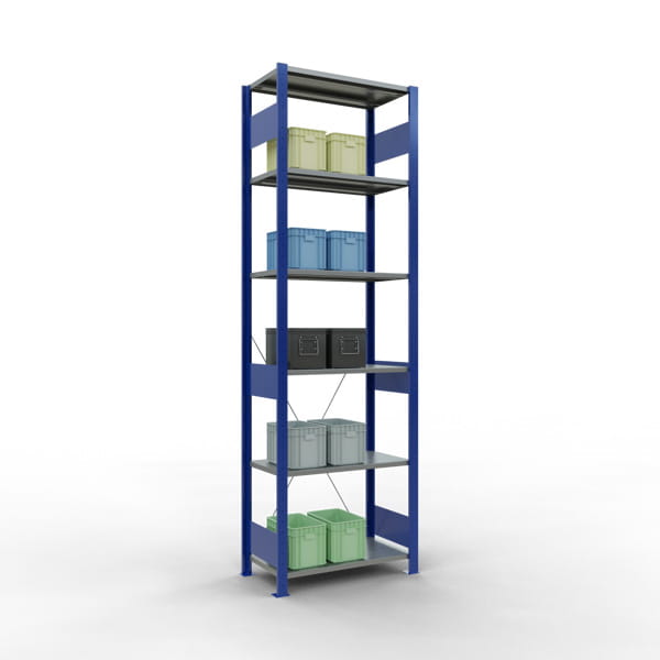 Fachbodenregal SCHULTE | enzianblau | Stecksystem | Grundregal | H 2500 x T 400 x L 750 mm | 6 Fachböden | Fachlast 150 kg