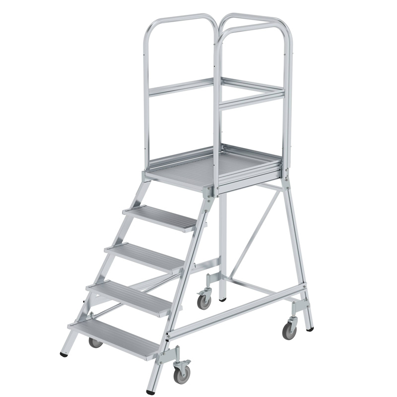 Podesttreppe | Aluminium | fahrbar | Arbeitshöhe 3,20 m | einseitig begehbar | 5 Stufen