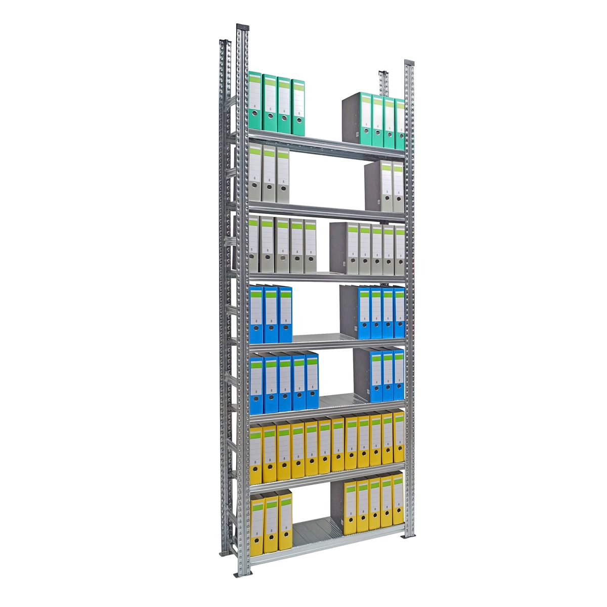 Archivregal Aktenregal SUPER | Grundregal | H 2500 x T 320 x L 1050 mm | für 72 Ordner | 7 Fachböden | einseitig | verzinkt