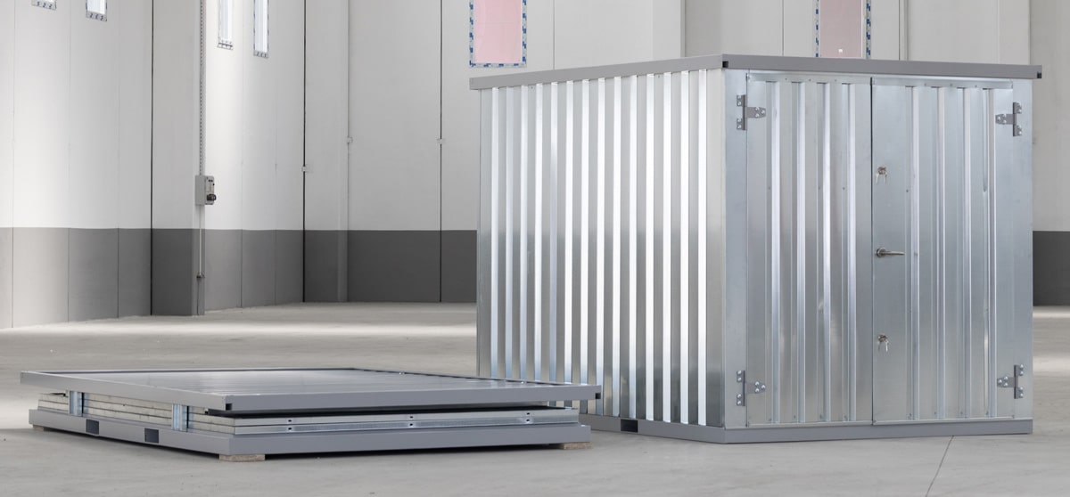 Materialcontainer MC4 verzinkt | H 2090 x B 2142 x T 3882 mm | Tür stirnseitig zweiflügelig