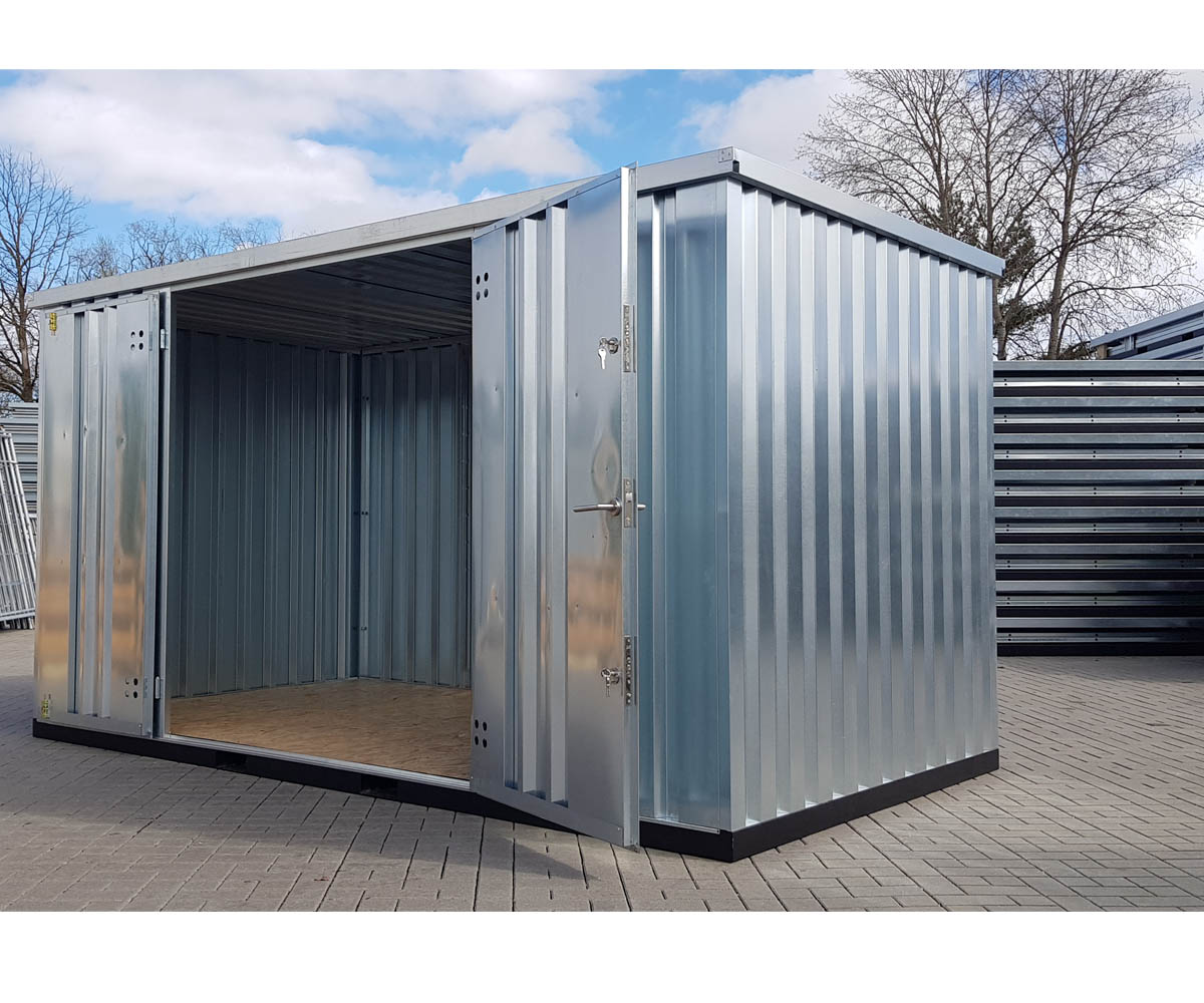 Materialcontainer MC3 verzinkt | H 2090 x B 2142 x T 2950 mm | Tür längsseitig zweiflügelig