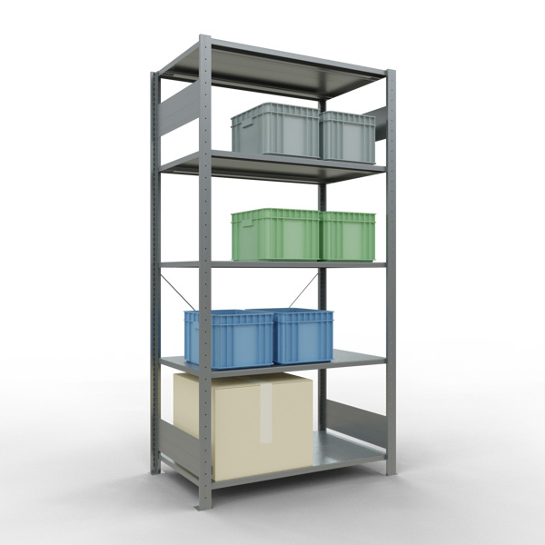 Fachbodenregal SCHULTE | Stecksystem | Grundregal | H 2000 x T 600 x L 1000 mm | 5 Fachböden | Fachlast 150 kg