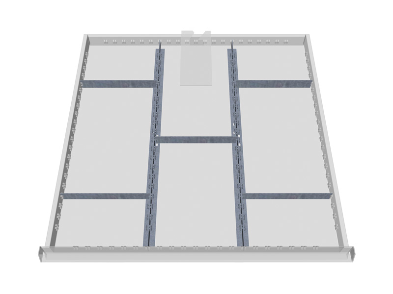Schubladeneinsatz für Werkstattschrank | Metallteiler | für Innenmaß 600 x 600 mm | Fronthöhe 150 mm | 8 Fächer