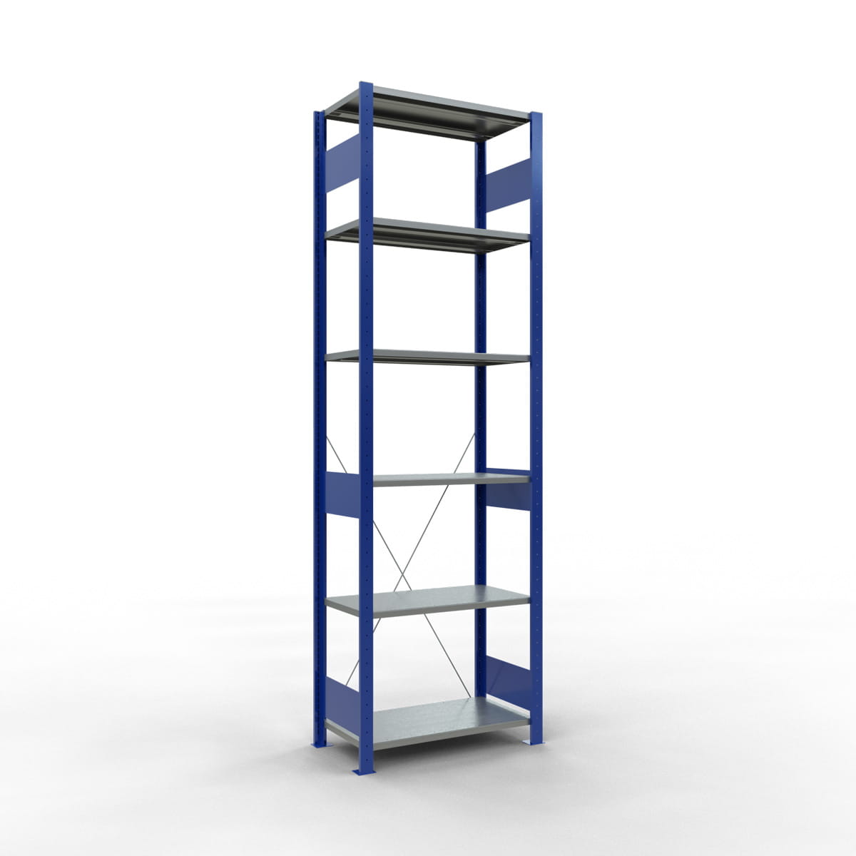 Fachbodenregal SCHULTE | enzianblau | Stecksystem | Grundregal | H 2500 x T 400 x L 750 mm | 6 Fachböden | Fachlast 150 kg