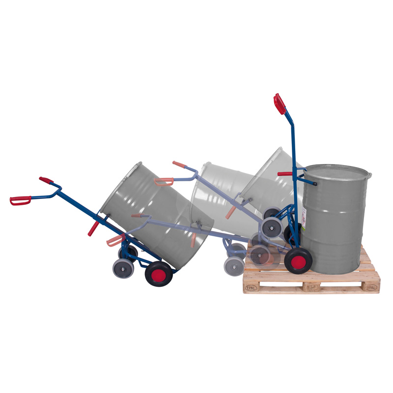 Fasskarre | mit 2 Stützrädern | 250 kg | für 200 Liter Fässer | Luftbereifung