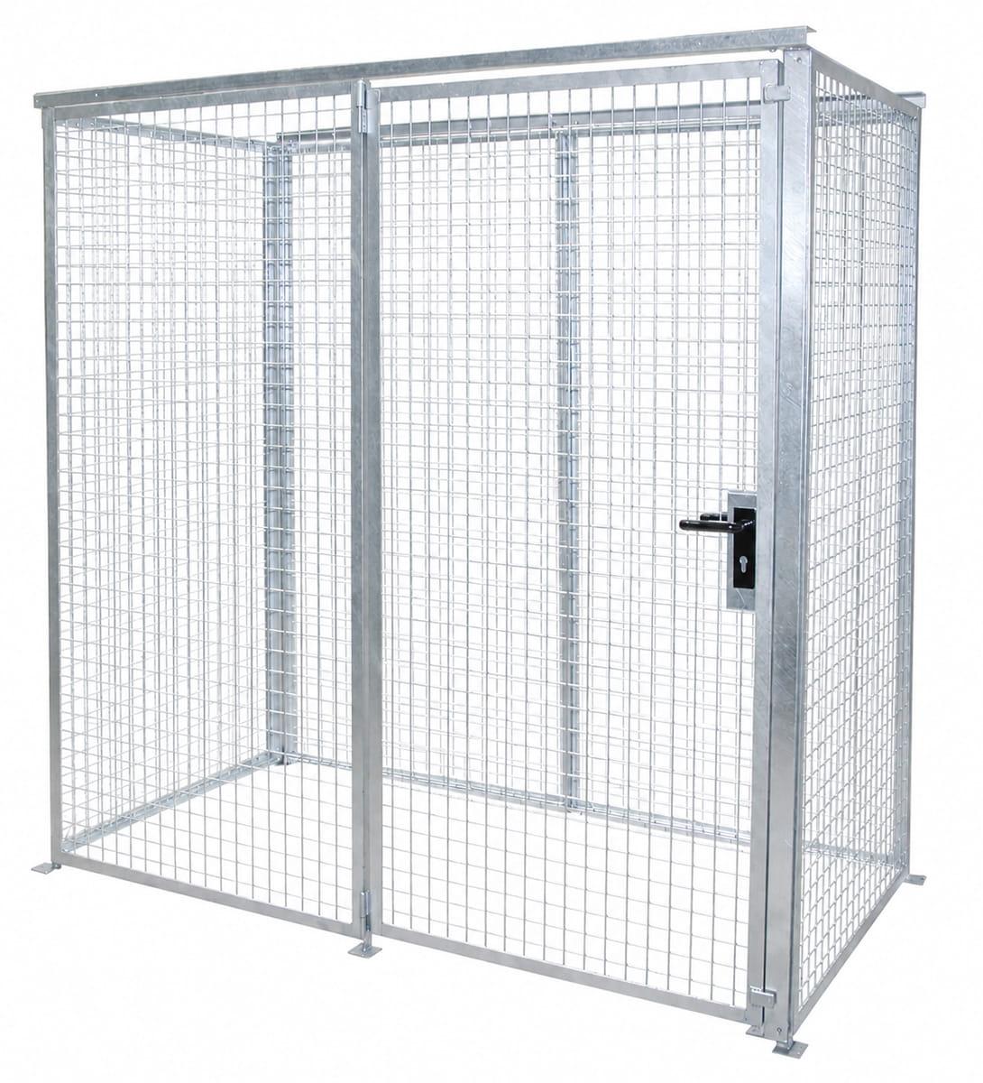 Gasflaschencontainer | Gittercontainer | H 2100 x B 1085 x L 2100 mm | ohne Dach | Flügeltor | feuerverzinkt | für 32 Gasflaschen
