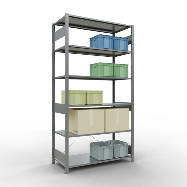 Fachbodenregal SCHULTE | Stecksystem | Grundregal | H 2500 x T 600 x L 1300 mm | 6 Fachböden | Fachlast 150 kg