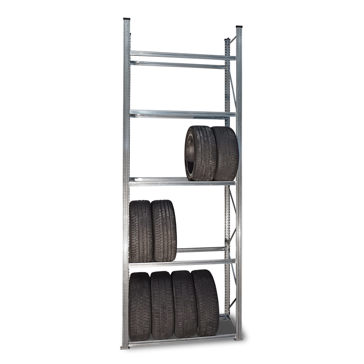Reifenregal UNIRACK | Grundregal | H 3500 x T 400 x L 1350 mm | 5 Ebenen | Fachlast 200 kg | für 20 Räder