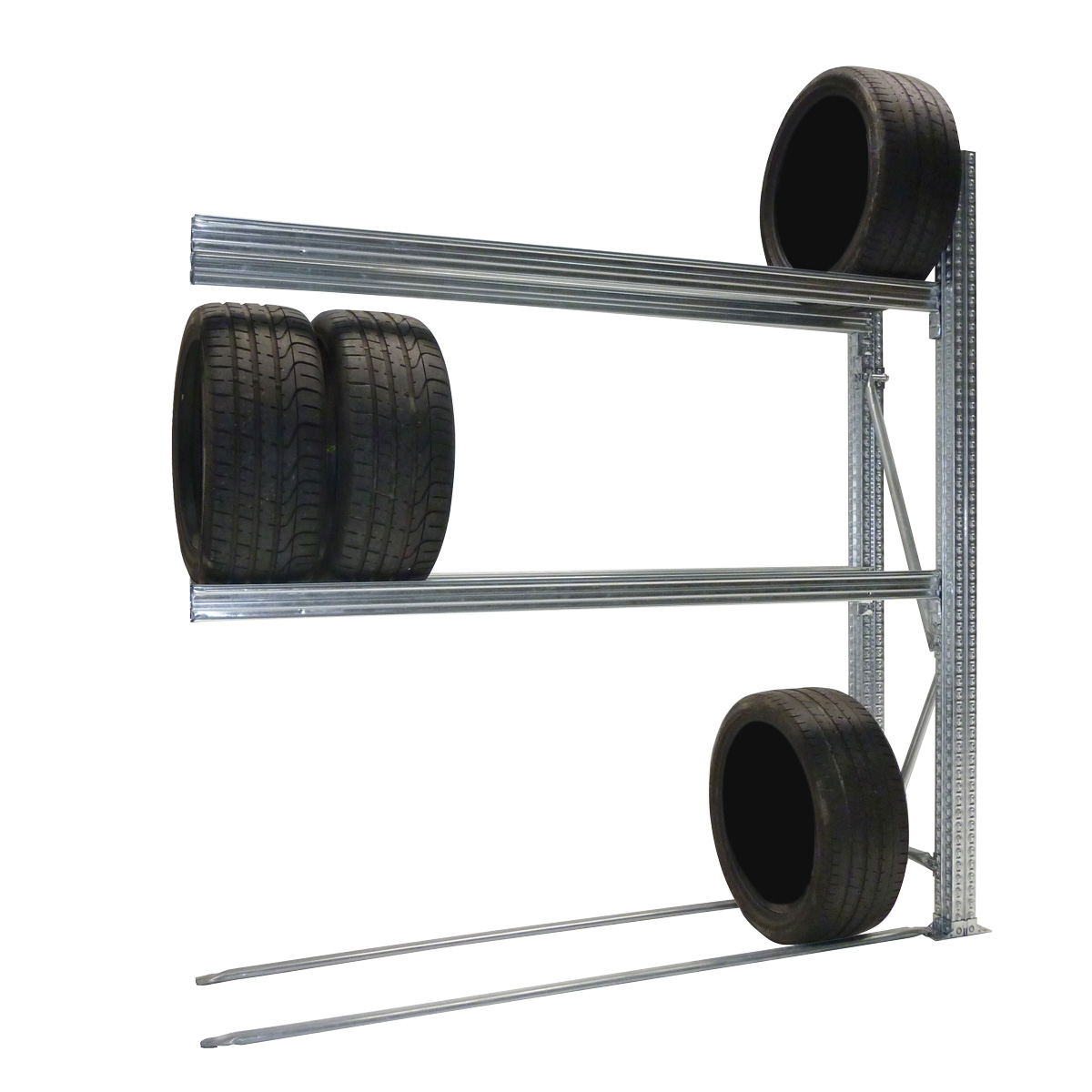 Reifenregal TS | Anbauregal | H 3000 x T 500 x L 2120 mm | 3 Ebenen | Fachlast 400 kg | für 24 Räder