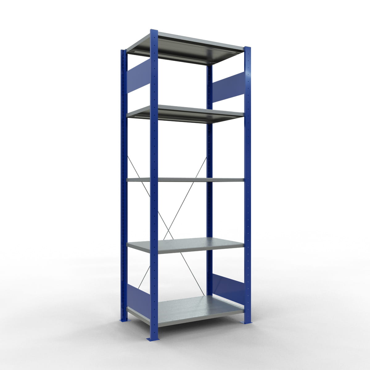 Fachbodenregal SCHULTE | enzianblau | Stecksystem | Grundregal | H 2000 x T 500 x L 750 mm | 5 Fachböden | Fachlast 150 kg