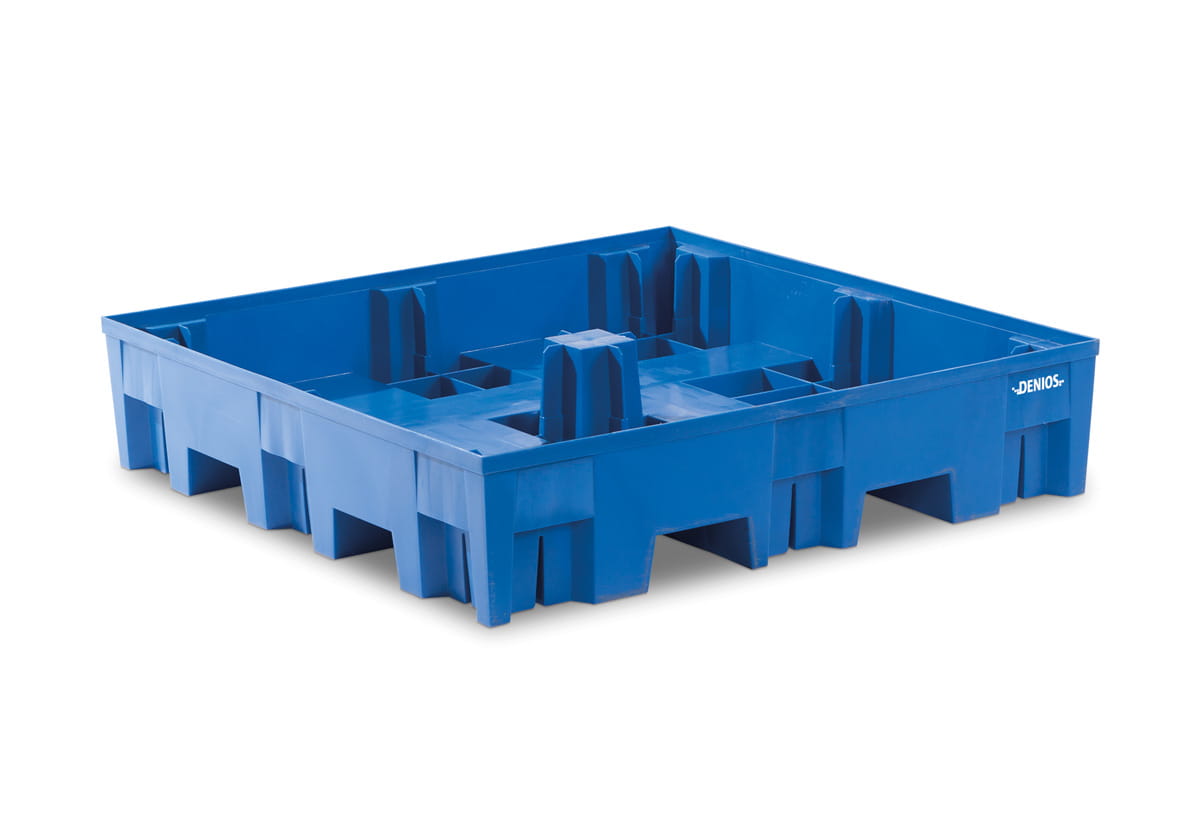 Auffangwanne aus Polyethylen | B 1235 x T 1235 x H 275 mm | für 4 Fässer à 200 Liter