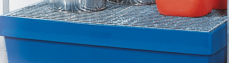 Gitterrost Stahl für Fassregal mit Kunststoff-Auffangwanne T 800 x L 750 mm