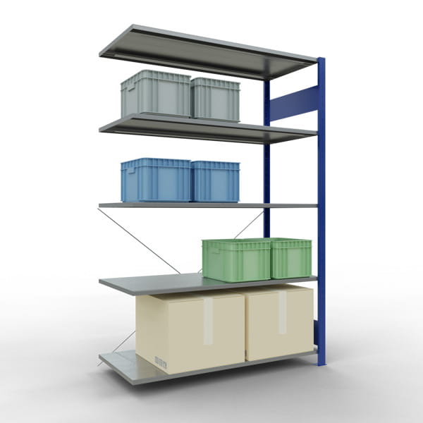 Fachbodenregal SCHULTE | enzianblau | Stecksystem | Anbauregal | H 2000 x T 600 x L 1300 mm | 5 Fachböden | Fachlast 150 kg