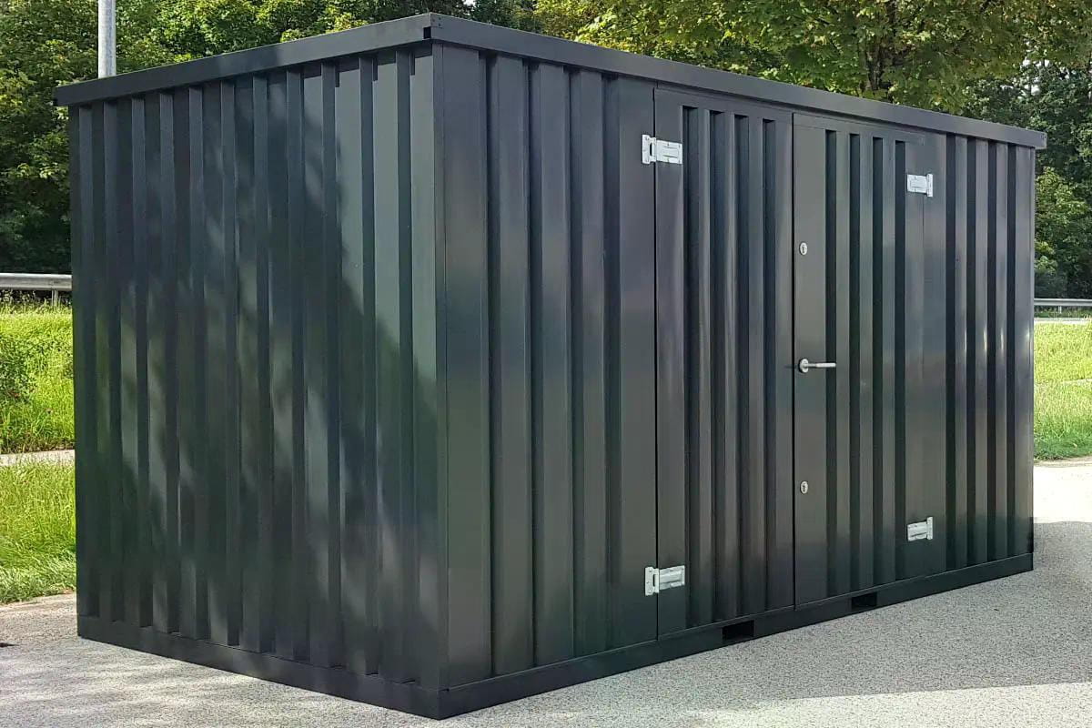 Materialcontainer MC4 | lackiert RAL7021 | H 2088 x B 2142 x T 3882 mm | Tür längsseitig zweiflügelig