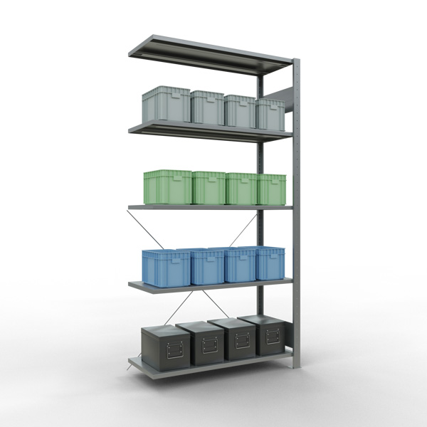 Fachbodenregal SCHULTE | Stecksystem | Anbauregal | H 2000 x T 400 x L 1000 mm | 5 Fachböden | Fachlast 150 kg