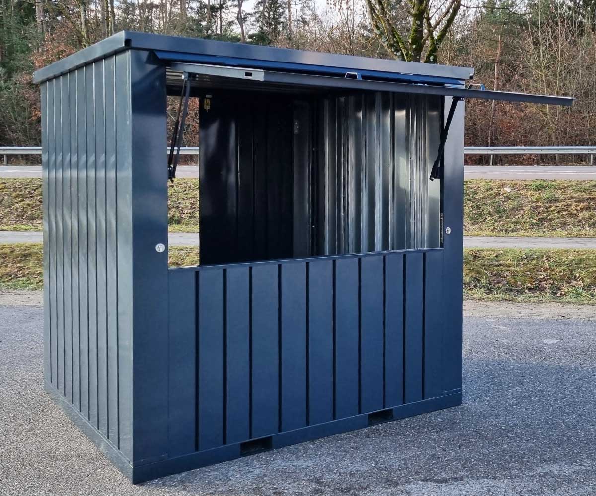 Verkaufscontainer VC3 RAL 7016 Anthrazitgrau | H 2240 x B 2290 x T 2952 mm | Tür zweiflügelig