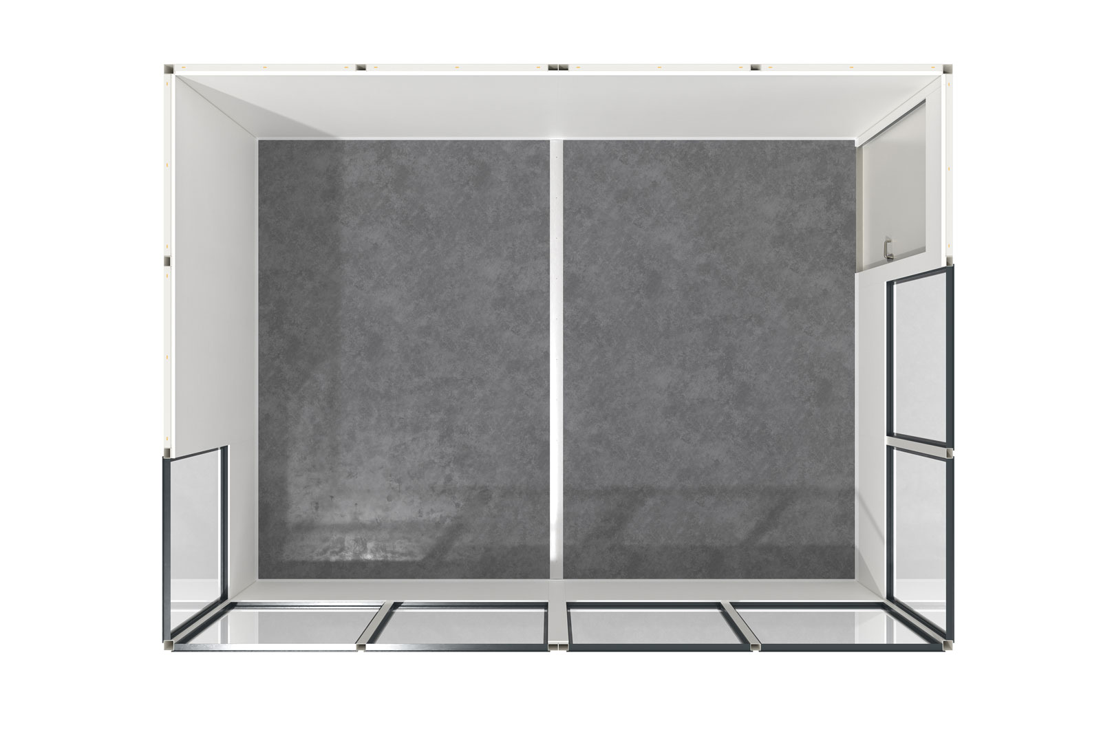 Hallenbüro Meisterbüro Indoor für Lager & Produktion | H 2680 x T 3390 x L 4560 mm | 7 Fenster | 1 Tür | mit Elektropaket Office Plus